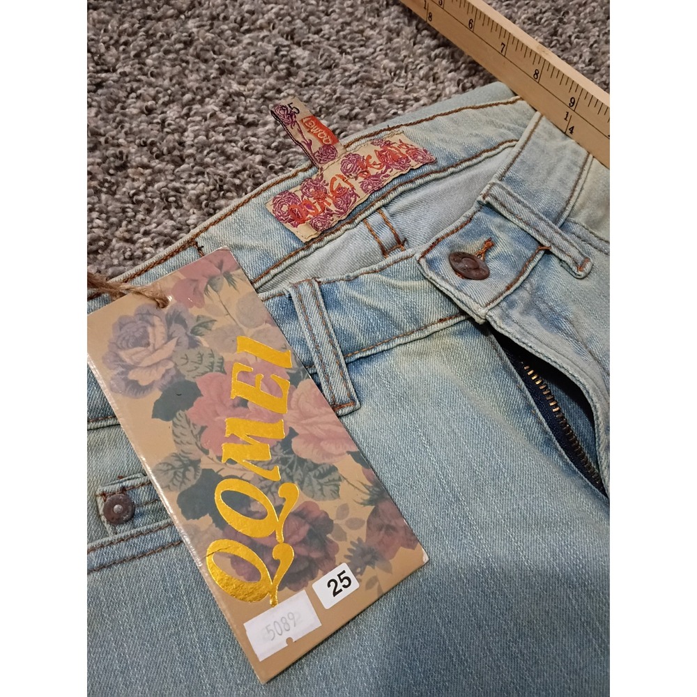 Qqmei Women Flare Jeans Light Wash Embroidered Lace Ruffle Boho Denim Size 25x34 - Picture 3 of 4